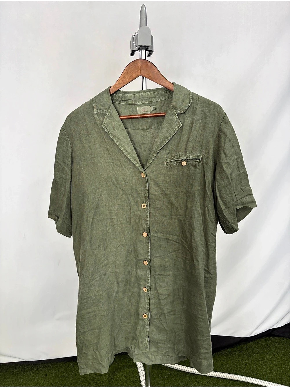 Faherty Palma Linen Camp Shirt Green Medium